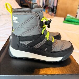 Sorel Kids Gray Winter Boots with Neon Yellow Accents